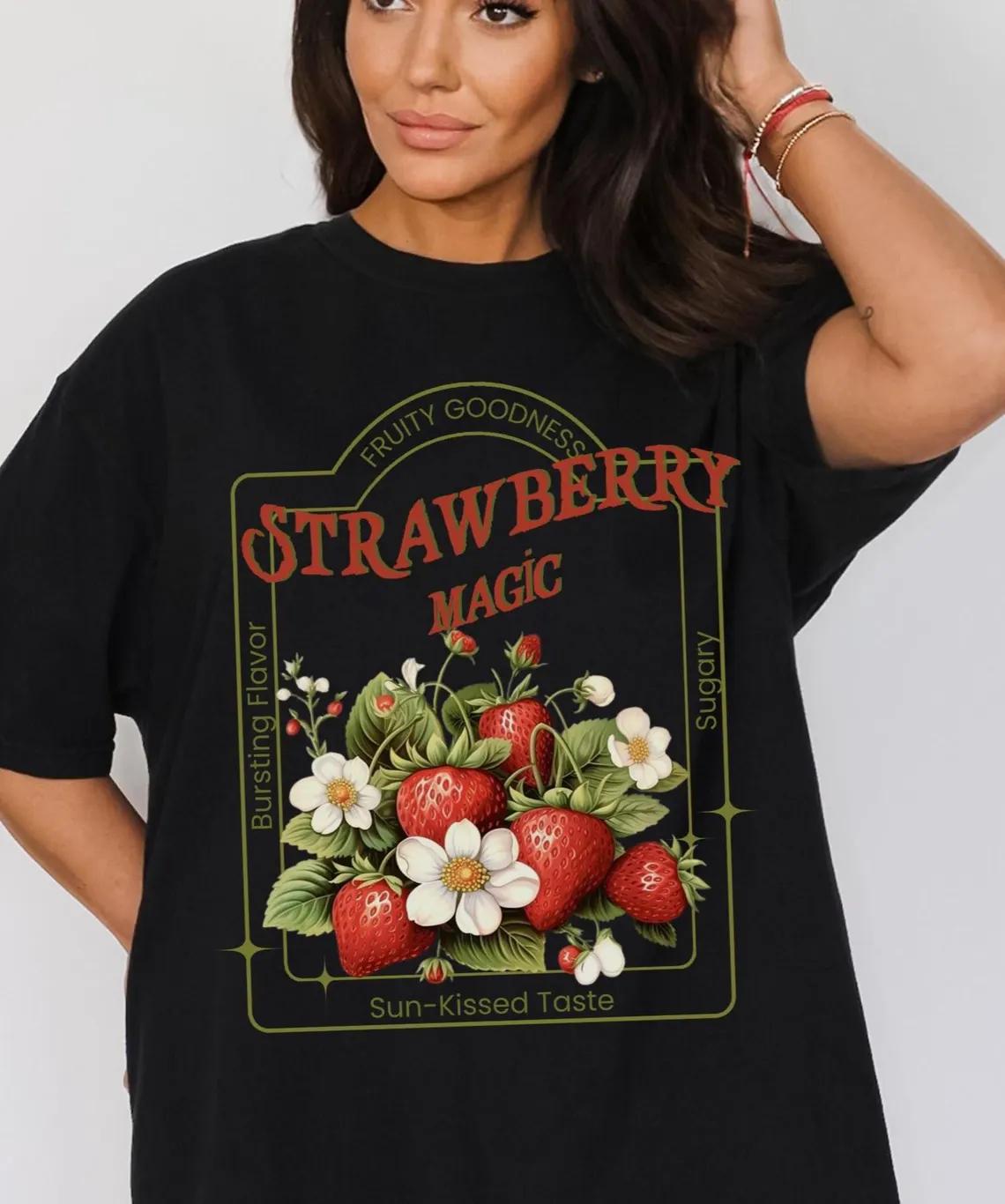 Strawberry Magic Tshirt Vintage Inspired Strawberry Shirt Cute Strawberry Gift For Fruit Lovers Retro Strawberries Tee S