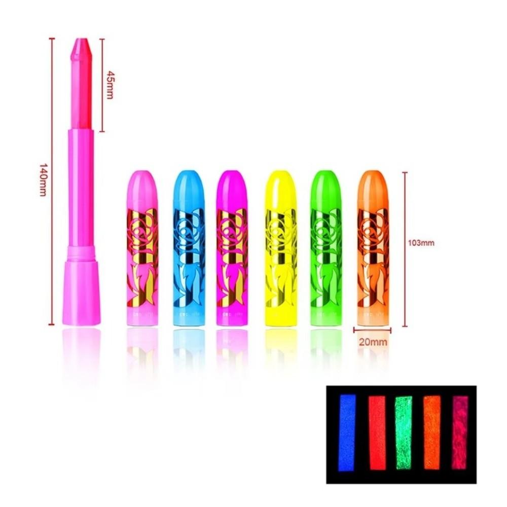 6 Stück/Set Neon UV Glow Gesichtsfarbe Malstift Waschbarer Wasserlöslicher Körperfarbe Stift Ungiftig Leuchtet im Schwarzlicht