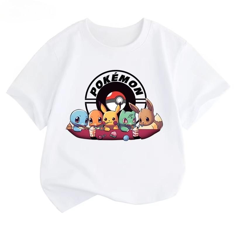 Potdemiel Летняя Новая Детская Хлопковая Футболка с Принтом Пикачу, для Мальчиков и Девочек, Удобная и Дышащая Детская Футболка 110