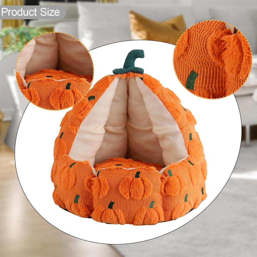 Semi Enclosed Cat Bed with Removable Cushion Easy Maintenance Accessories Adorable Multifunctional Soft Material Orange