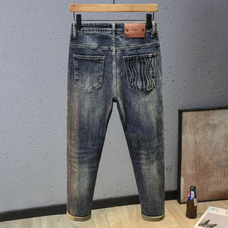JYL Men s Jeans High Street American Slim Tapered Elastic Casual Denim 32