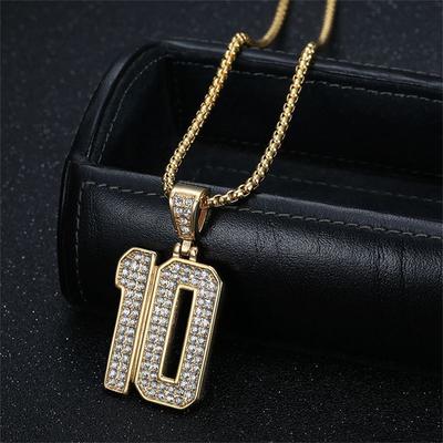 Hip Hop Iced Out Número de Fútbol 10 Colgante Color Dorado Acero Inoxidable Balón de Fútbol Collar Deportivo Para Mujeres Hombres Joyería Regalo