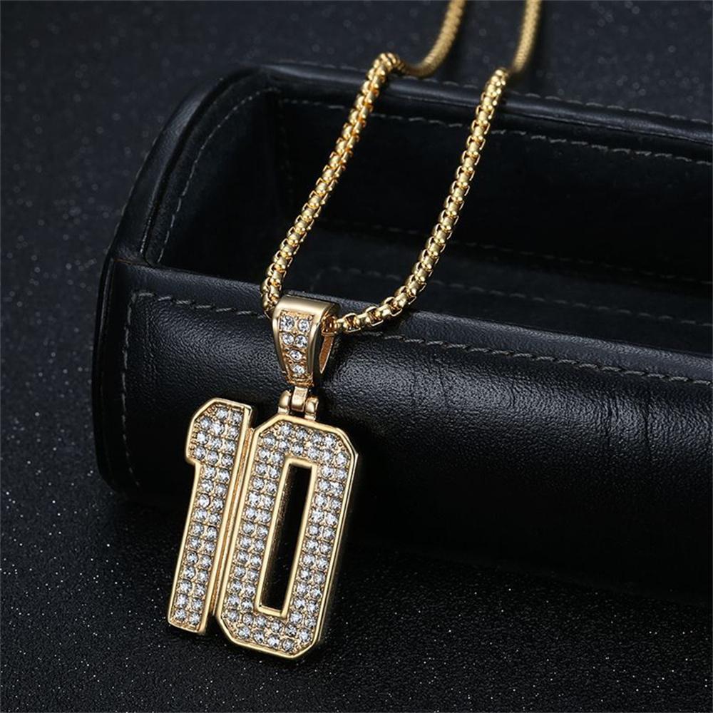 Hip Hop Iced Out Football Number 10 Pendant Gold Color Stainless Steel Soccer Ball Sports Necklace For Women Men Jewelry Gift