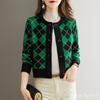 Knitted Argyle Gold Box Round Elegant Neat Winter Slimming Air Conditioner Long Short Large Figure Mature and Long Air Conditioner Green Cardigan,