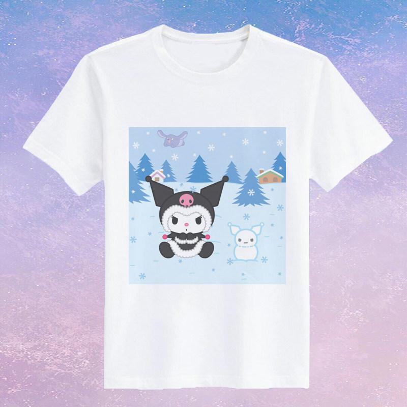 Childrens Pure Cotton Short Sleeved Japanese Cute Rabbit Cute Cute Kuromi Cartoon Printed Parentchild Tshirt Half Sleeve