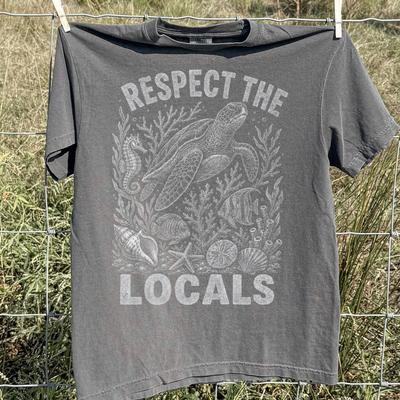 Respect The Locals T-Shirt, Comfort Colors Sea Turtle Tee, Coastal Marine Wildlife Graphic Unisex Shirt, Nautical Gift, Ocean Top