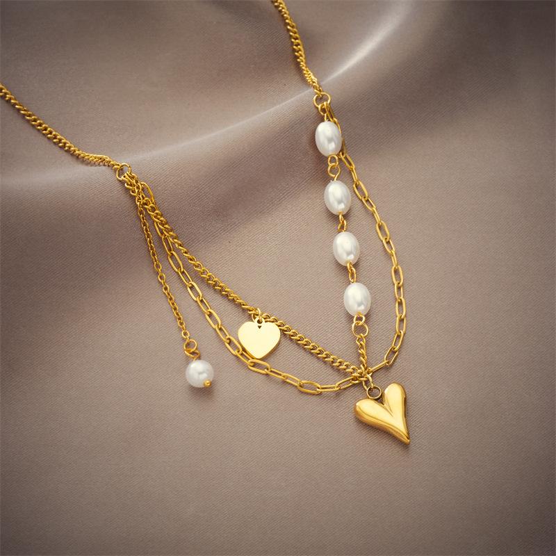 316L Stainless Steel Pearl Heart Butterfly Cross Pendant Necklace For Women Fashion Girls Clavicle Chain Jewelry Gifts