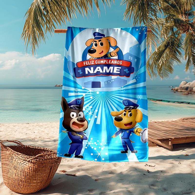 Custom Name Ultra-Soft Beach Towel with Sheriff Labrador Theme,Ideal for Pool - Camping, Diving - Perfect Travel Essential, Vibrant Beach Towel.