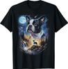 Boston Terrier Howling At The Moon Vintage Dog Art TShirt