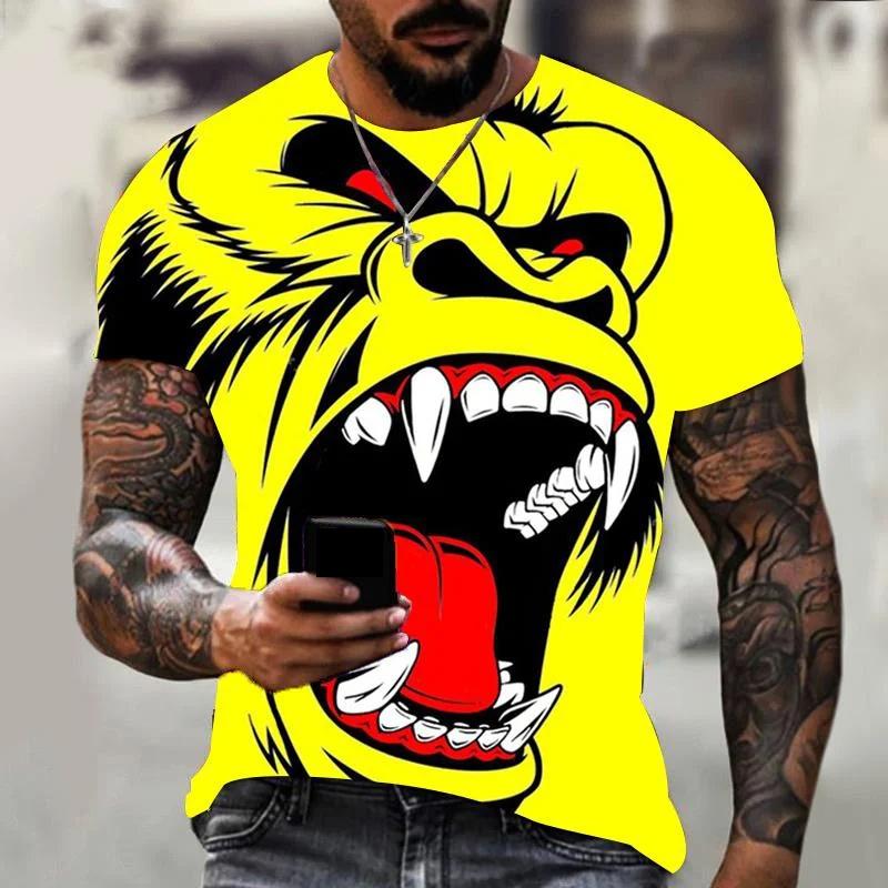 Camiseta Masculina Tamanho Plus XXS-6XL Camiseta Estampada com Gráfico de Macaco Engraçado 3D Para Mulheres Moda Tops de Manga Curta Camisetas Roupas Masculinas