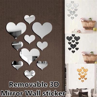 10PCS Love Heart Removable 3D Mirror Wall Sticker