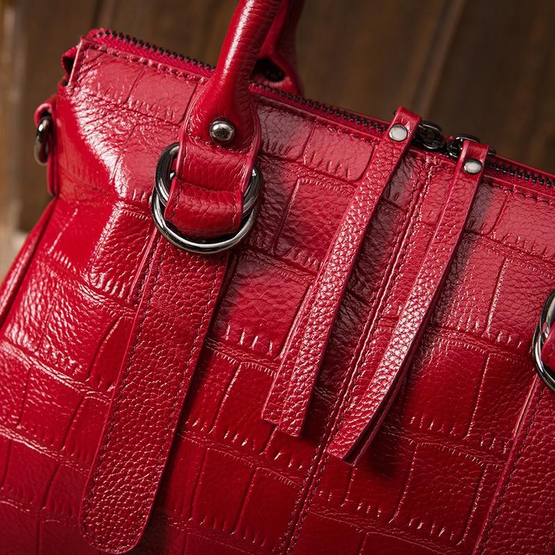 Women's Bag Crocodile Print Top Layer Cowhide Women's Handbag with Genuine Leather One-shoulder Straddle Bag