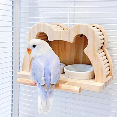 Bird Feeding Dish Cups Double Bowls Parrot Perch Easy To Clean Station Cage Feeder