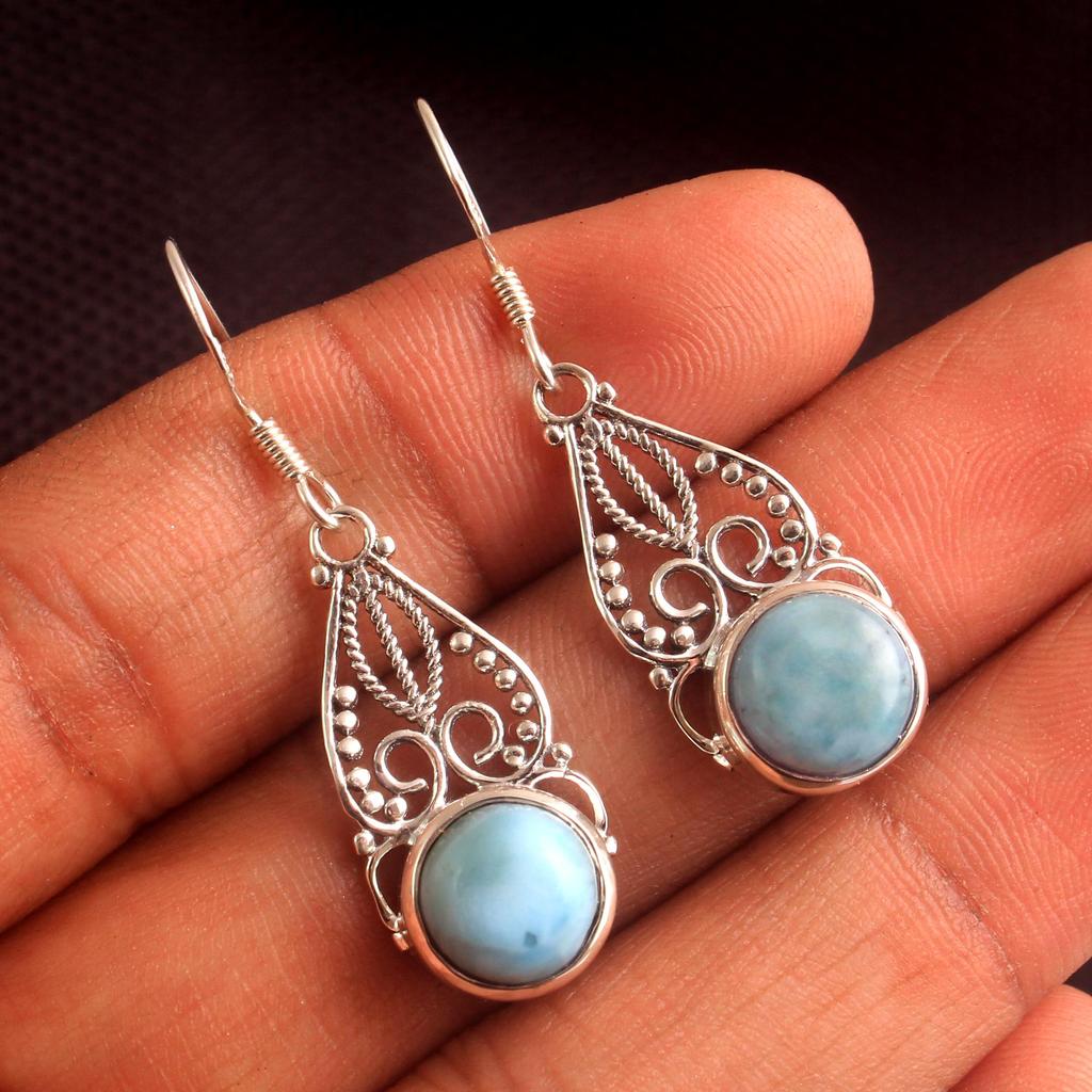 Schwarzer Onyx Larimar Handgefertigter Ohrhänger aus 100 % 925er Sterlingsilber für Damen