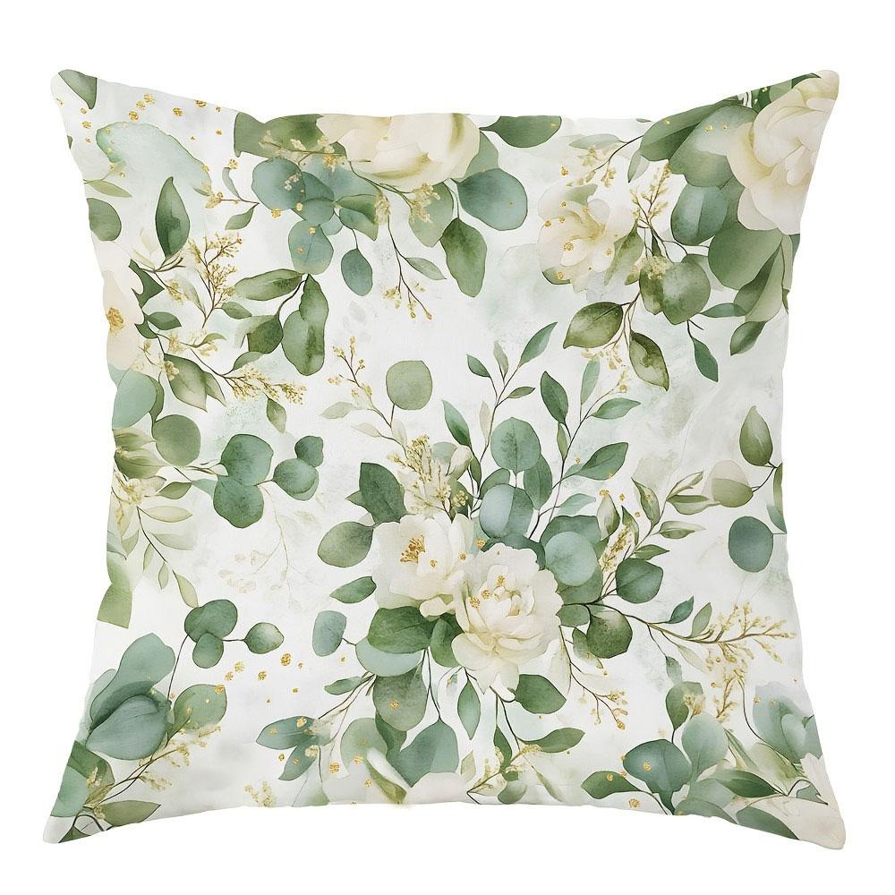 Fresh Green Plants Floral Pattern Home Decor Pillowcase Living Room Sofa Polyester Cushion Cover with Zipper