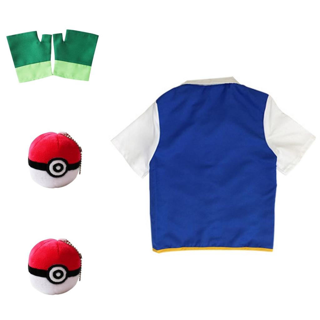 Pokemon Ash Ketchum Cosplay Costume Full Set Adults Jacket Gloves Hat Halloween High Quality Elastic Soft Polyester Material