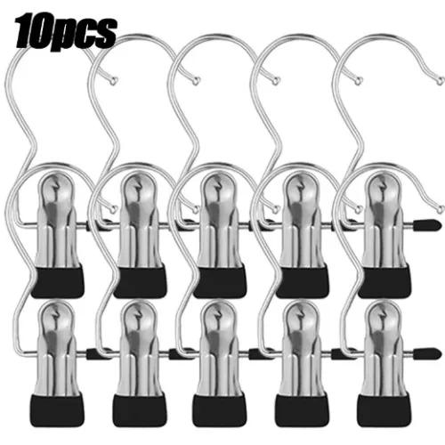Anti Rust and Windproof Laundry Clip for Pants/towels/socks, Space Saving Stainless Steel Hanger with Hooks-