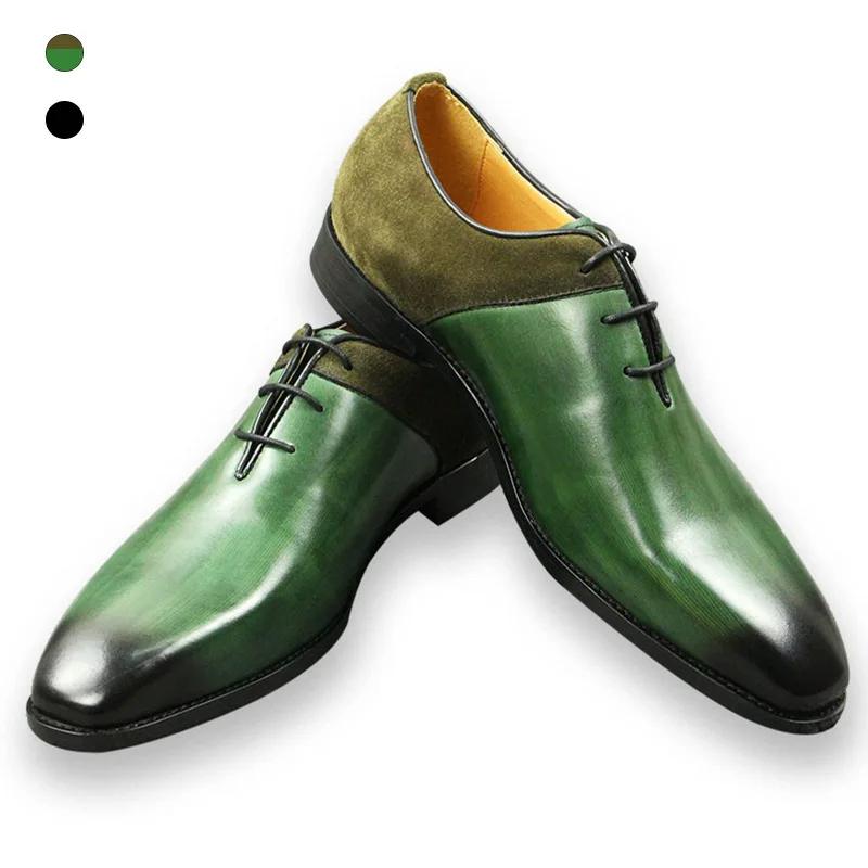 Fashion Green Classic Men Shoes  Leather Formal Casual Wedding Party Lace Up Oxfords Big Size Suede and Split Leather Footwear For Males