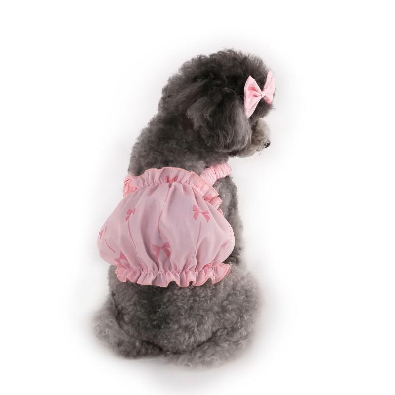 Pet Cat Dog Bow Print Thin Anti-Shed Sling Vest With Hair