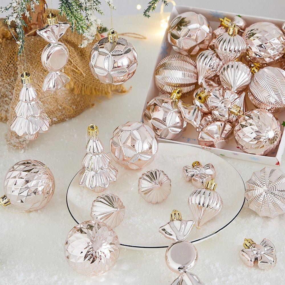 

18pcs Delicate Christmas Ball Set Waterproof Hanging Ornament Home розового золота