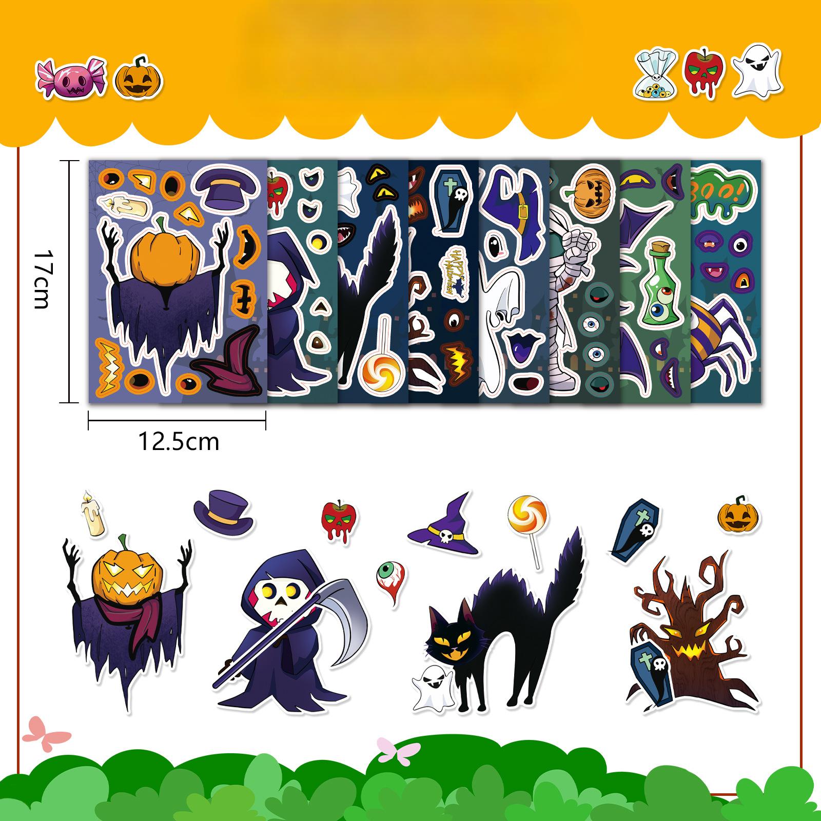 

8 Photos/set of Halloween Face Swap Graffiti Stickers Personality Make A Face Puzzle DIY Puzzle Stickers