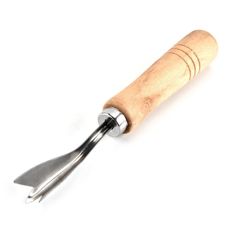 1PC Stainless Steel Pineapple Fork Pineapple Peeling V-type Special Pineapple Shovel Peeler, Wooden Handle Pineapple Knife Eye Remover