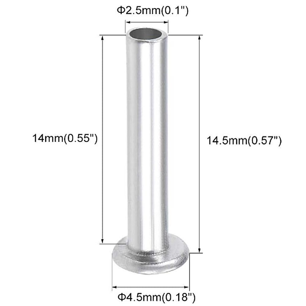 100 stk M2 M2.5 M3 aluminium flatt truss hode sølv tone semi-hule bolter Halv semi-tubulære nagler