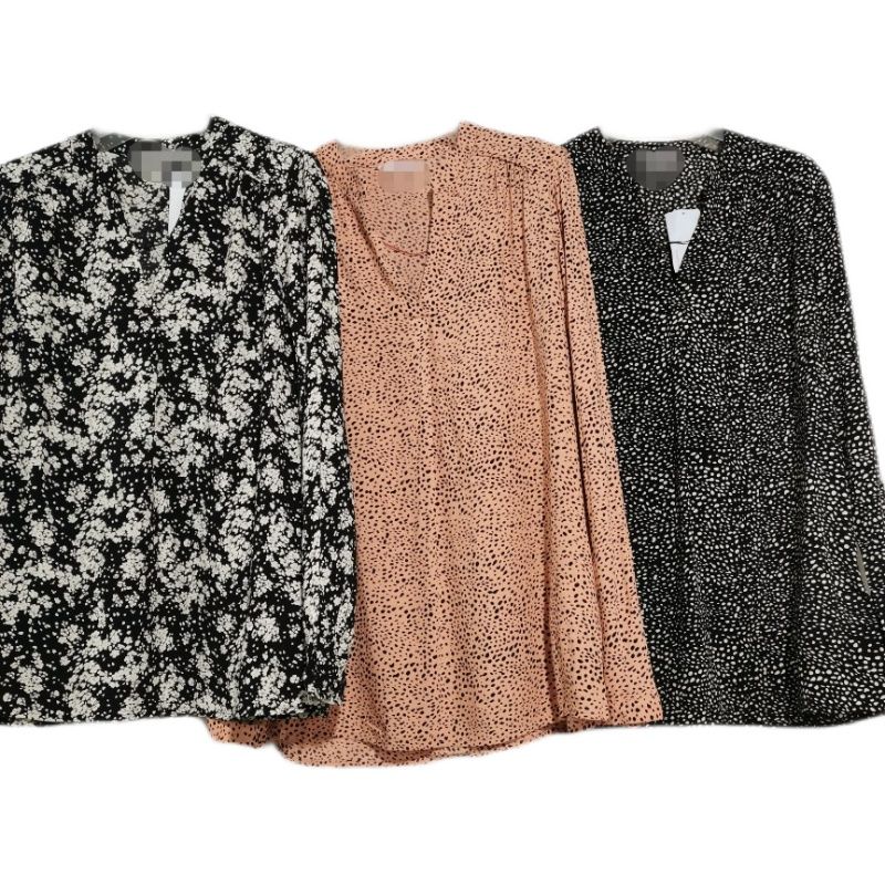 Export French Original Single Cut Label Cotton Silk V Neck Long Sleeves Pullover Shirt Female Printed Bottoming Shirt Professional White New