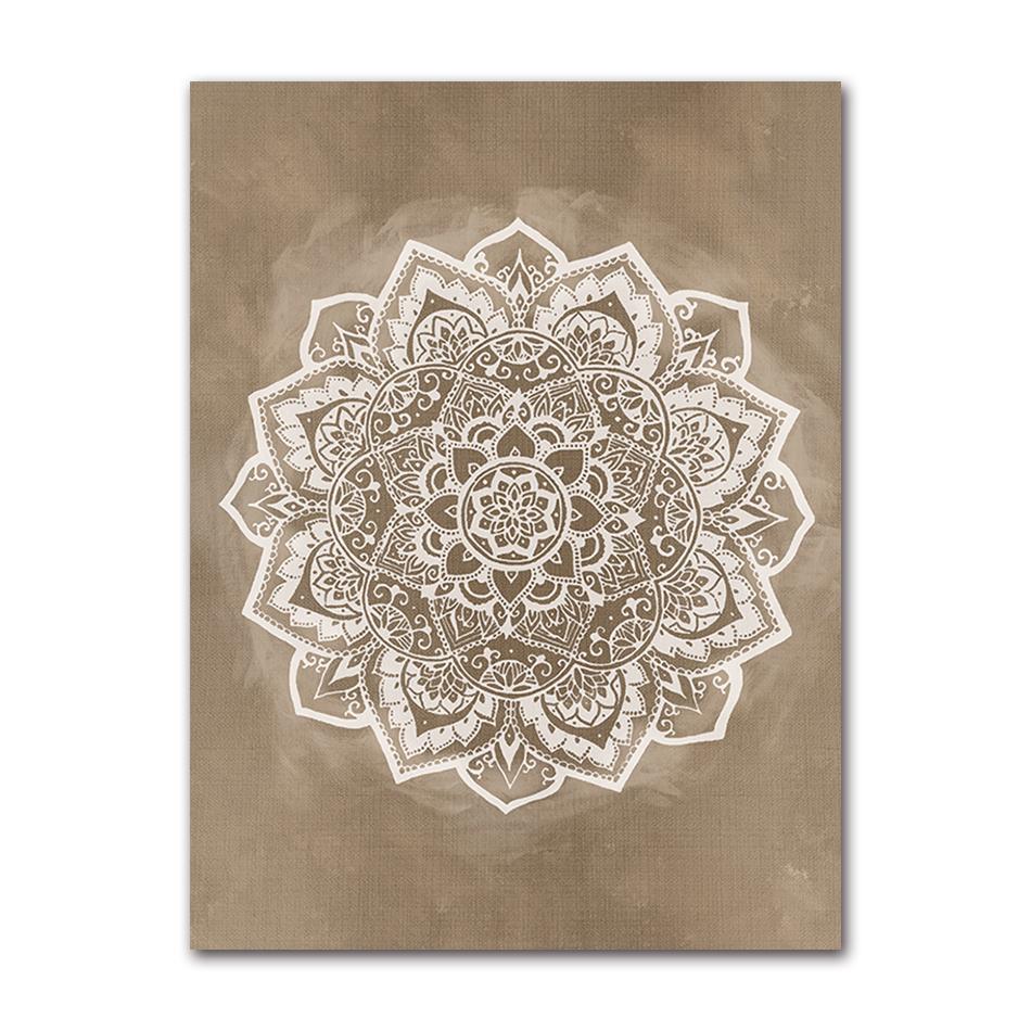 Mandala Boho Wall Art Canvas Painting Poster Print Brown for Rustic Bedroom Office Home Decor Pictures Bathroom Geometry