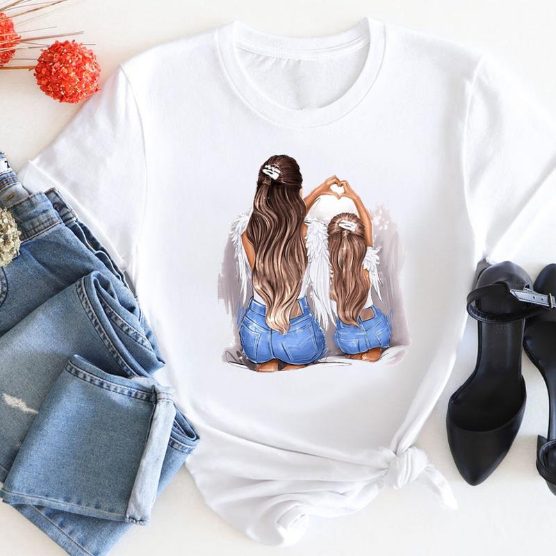 European Size Women Mom Love Cartoon Mother Trend 90s Print Tee Top Fashion T Shirt Woman Short Sleeve Female Clothing Graphic T-shirts