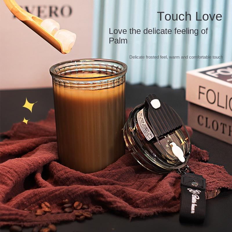 Frosted Coffee Cup 480ml Office Gift Cup Outdoor Portable Handy Cup Double Drink Plastic Water Cup with Rope Handle