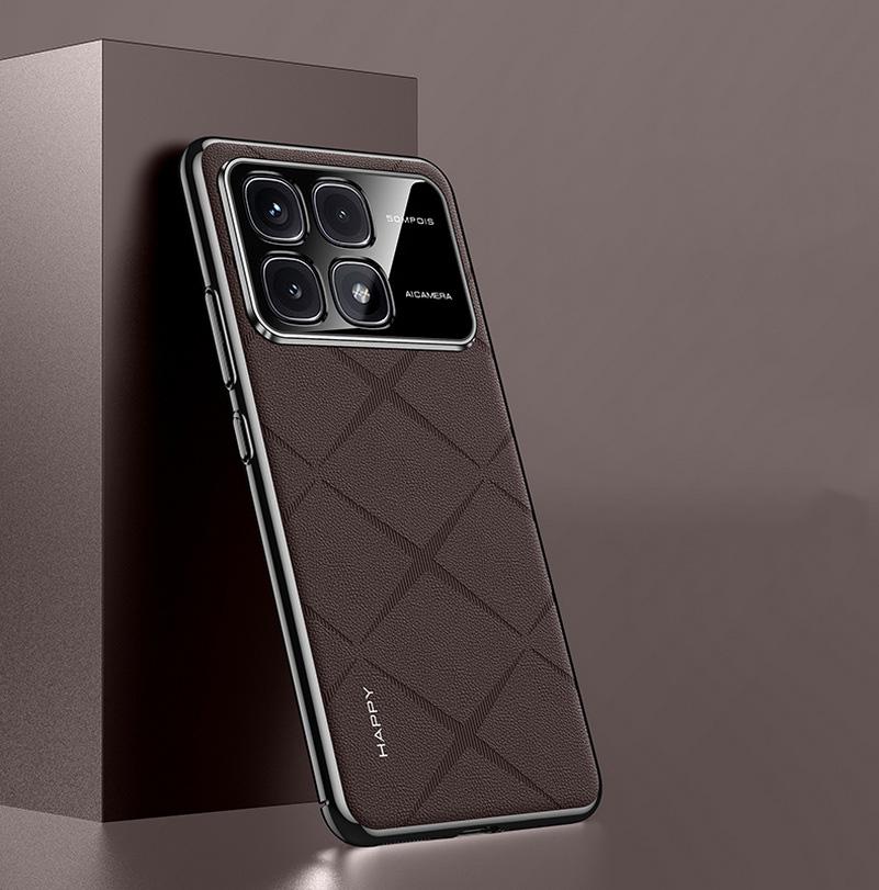 

Plain Leather + Camera Lens Protection Case For POCO F6 Pro Hard Slim Good Texture Cover For POCO F6 Pro