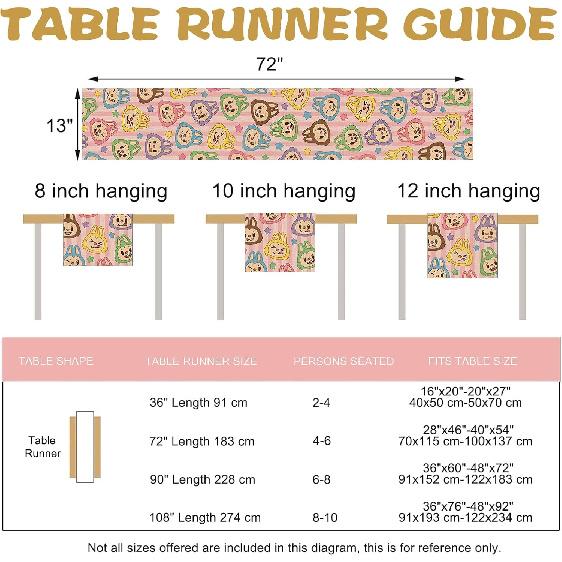 Cute Dining Table Runner, Macaron Monster Stars Burlap Kitchen Decor Holiday Birthday Gifts, Home Decoration Indoor Outdoor Party Supply 13 x 72