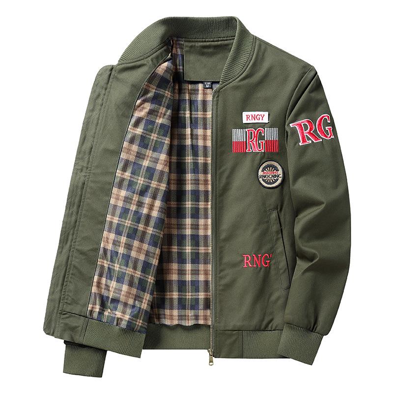 

Мужская весенне-осенняя хлопковая куртка-бомбер с вышивкой и воротником-стойкой в бейсбольном стиле 4XL армия зеленый