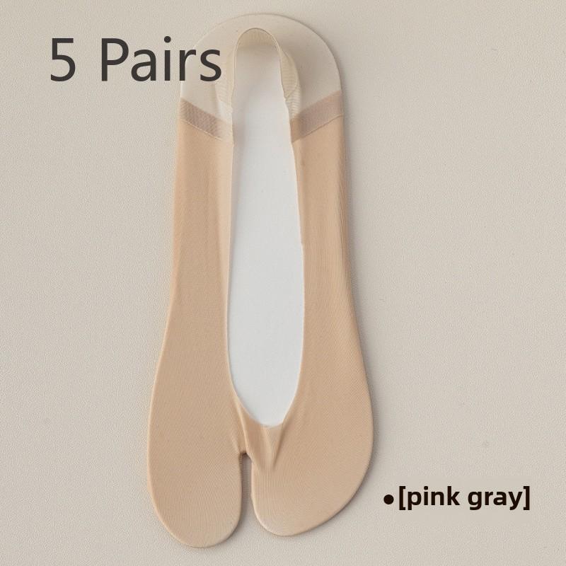 5 Perechi de Șosete Invizibile Subțiri de Primăvară și Vară pentru Femei, Antiderapante, cu Deodorant, Absorbante, din Bumbac Pur, cu Două Degete