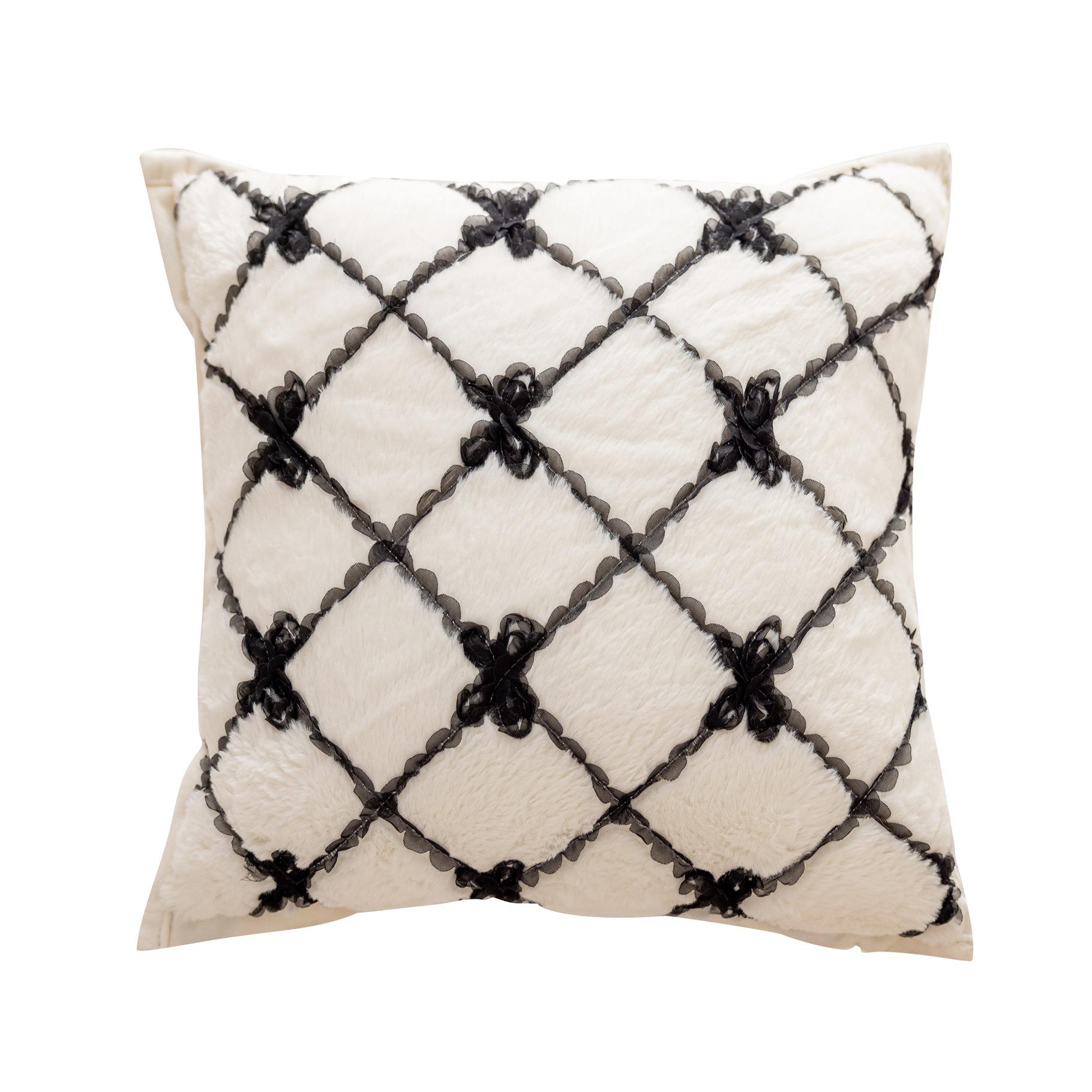 45X45CM Zwarte Leren Sierkussenhoes Lichte Luxe Geruite Stempeling Taillekussenhoes Decor Huis Decoratieve Kussensloop 45x45cm white