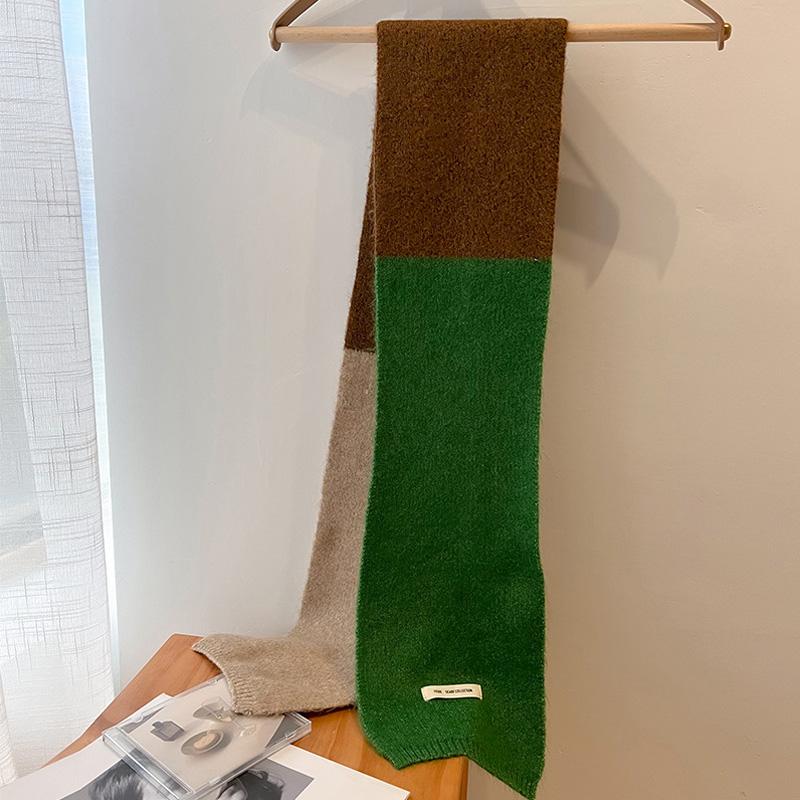 Color Matching Knitted Wool Scarf Women's Dual-Purpose Thick Warm Scarf