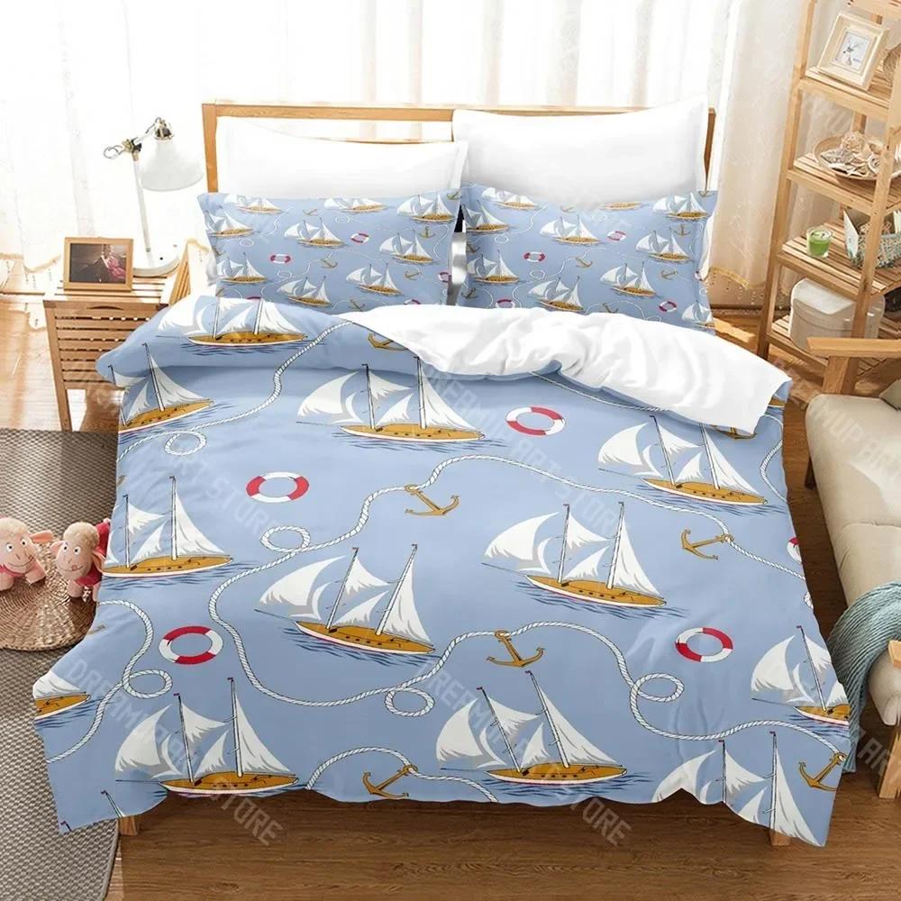 

Personelity New Blue Anchor Bedding Set Cartoon Anime three-piece set Adult Kid Bedroom Duvetcover Sets EU Single 90x200cm