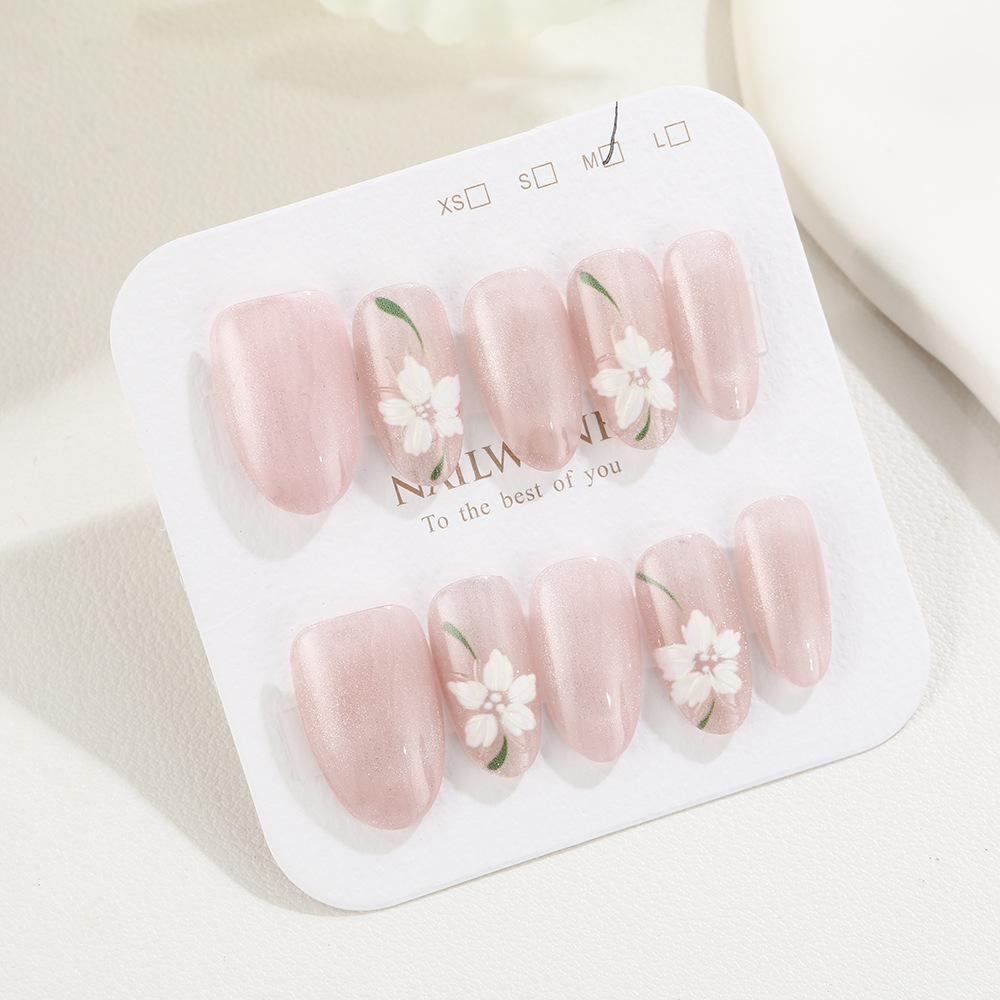 Nude Cat Eye Manicure Stickers: Elegant Handmade Wearable Fake Nails for Women