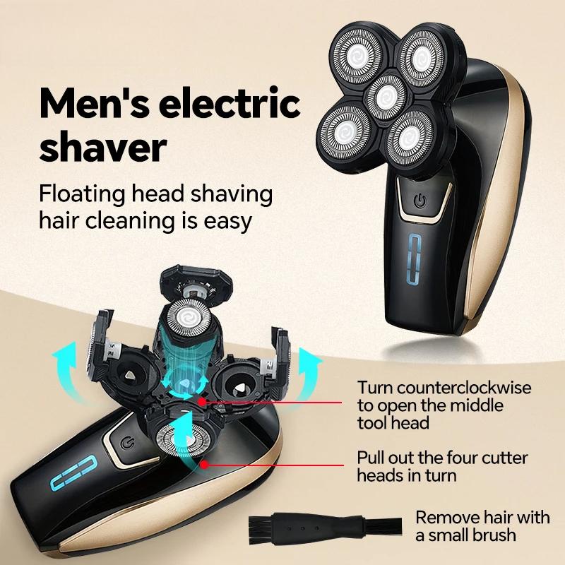 USB Rechargeable 5 Floating Head Razors for Shaving Heads and Skulls