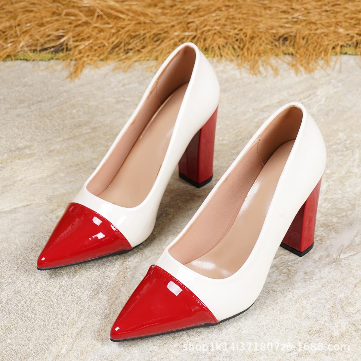Plus Size Women s Patent Leather Pointed Toe Chunky Heel High Heels 42