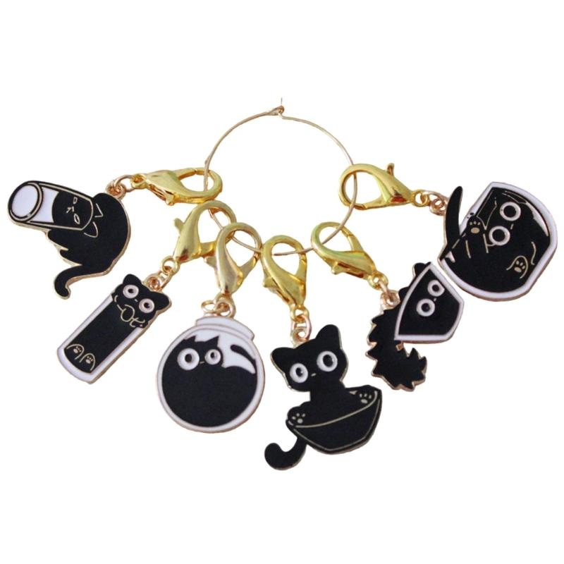 6Pcs Kitten Shaped Stitching Marker Charm with Metal Lobster Clasps Locking Crochet Stitching Markers for Knitting 1