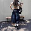 Women's High Waist Capri Wide Leg Jeans Loose Fit Vintage Washed Back Embroidery Baggy Denim Capris