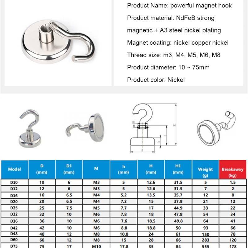 10/5/1 Stück Metall Starke Magnetische Haken Wandmontiert Schwerlast Magnetischer Haken Schlüssel Mantel Hängeaufhänger Zuhause Küche Badezimmer Aufbewahrung
