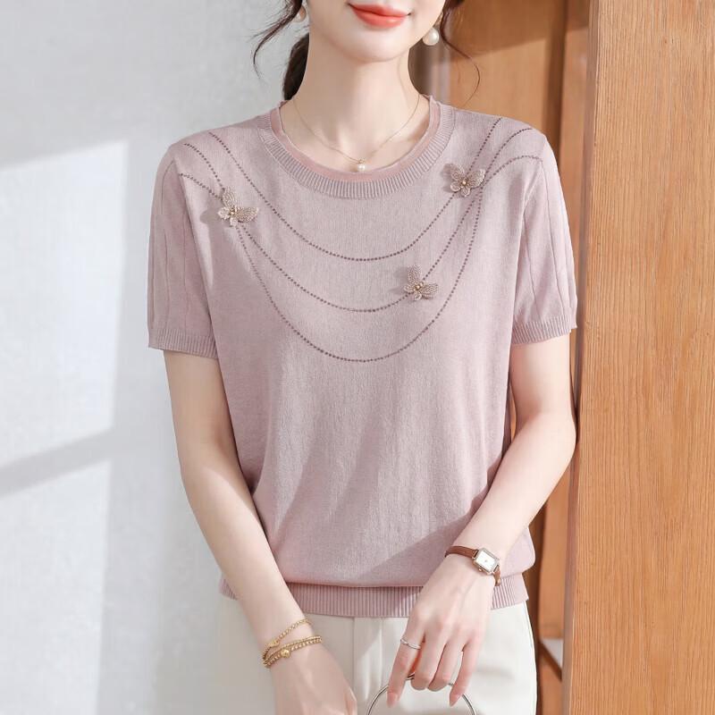 Xuexi Elegant Ice Silk Short-Sleeve Summer Top for Mothers XL (105-120 lbs)