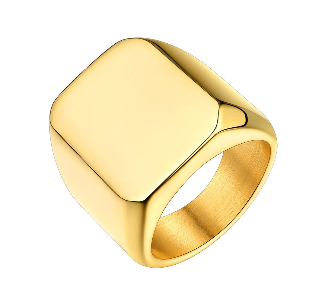 Custom Stainless Steel Rectangle Rings for Man Deep Engrave Black Logo Graphics Design / Black Backgound Rings Jewelry Gift