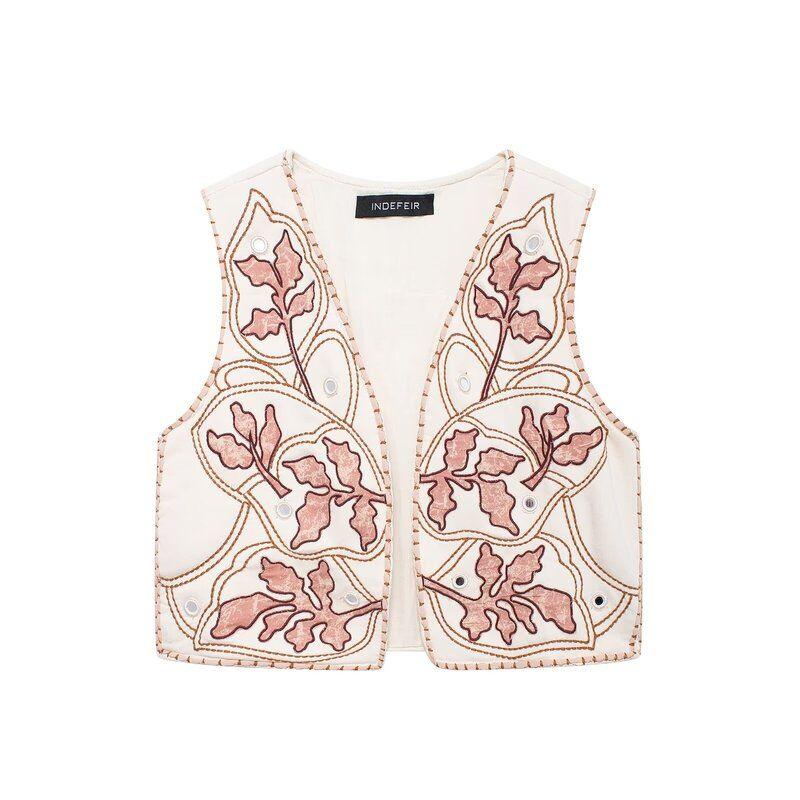 Fashion Style 2024 Autumn New Arrival Women's Stylish Easiest for Match Mirror Surface Result Decorative Embroider Vest 3798803