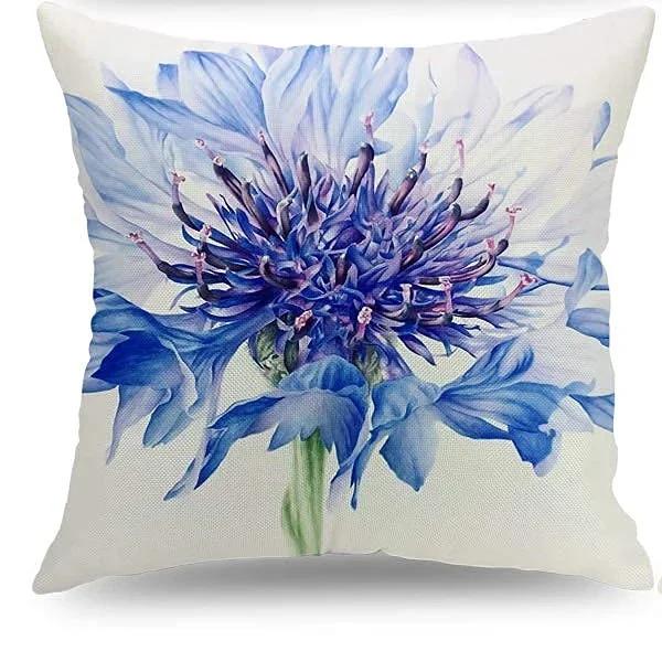 Monika Chen Unisex Blue Modern Watercolor Flower Throw Pillow Cover With Short Plush Print For Living Room Sofa Decoration Cushion Cover