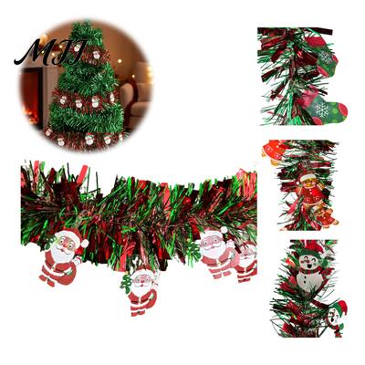 Christmas Garland Decorations 78.7 Inch Green Red Tinsel Garland, Metallic Twist Hanging Gift Box Decorative Fillers with Snowflake/Gingerbread/Santa