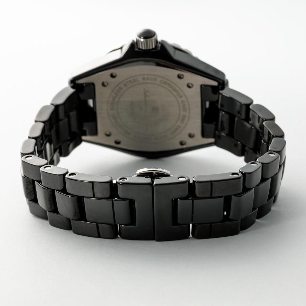 Salvatore Marra Men's Ceramic Analog Quartz Watch, Waterproof, Rotating Bezel, Black, BKR, with Cloth